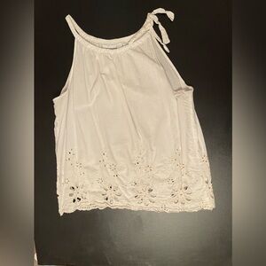 New York & Company White Eyelet Halter Tank with Tie